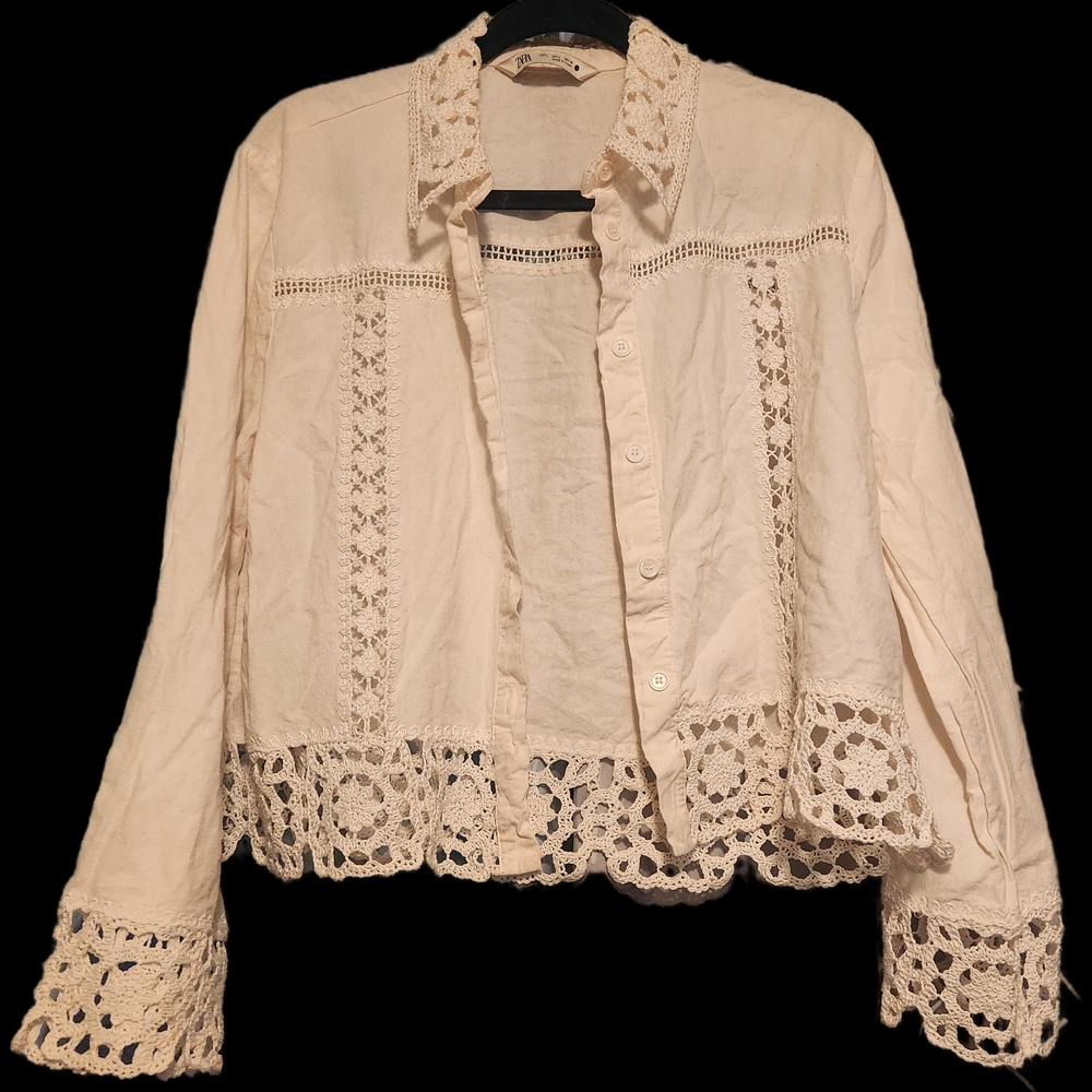Zara Ivory Crochet Detail Blouse